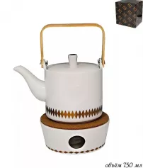 Чайник на подставке для подогрева "TEKITO" 750 мл, бел., п/у. (х12)Фарфор (арт.133-039)