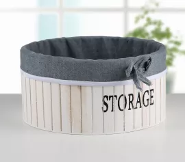 Корзина для хранения "Storage" деревянная круглая 23х23х11 см, большая, цвет белый 3954835