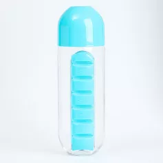 Бутылка для воды 700 мл, с таблетницей, голубой 7403315